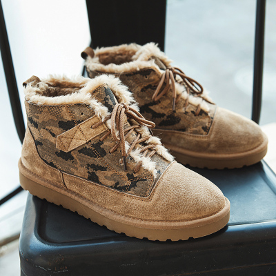 Ideamini冬季东北大棉鞋男保暖高帮雪地靴加绒加厚迷彩面包鞋潮流短靴靴子