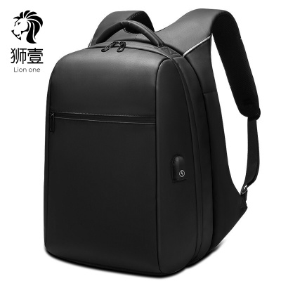 狮壹（Lionone）双肩包男大容量15.6寸电脑包旅行包轻奢品牌商务书包多功能男背包黑色
