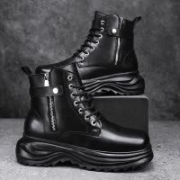 马丁靴秋冬季黑色厚底英伦风机车高帮皮靴运动工装侧拉链马丁男靴