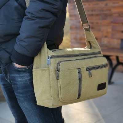 帆布包男士斜挎包帆布男单肩包商务休闲公文包韩版旅行小背包跨包