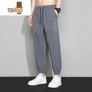 YANXU夏季冰丝裤子男士薄款宽松束脚速干九分运动裤男生潮流休闲长裤