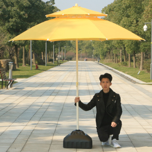 家柏饰(CORATED)户外遮阳伞大太阳伞庭院折叠大中柱伞户外雨伞沙滩伞广告伞摆摊伞 2.7米黄色双层(不可转向)