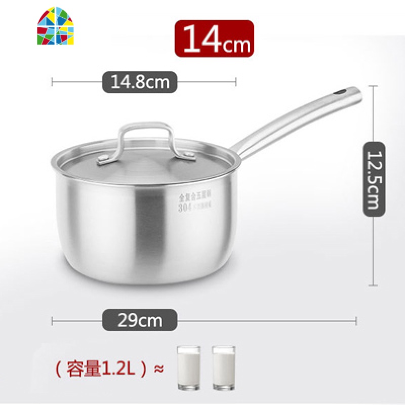 奶锅迷你小锅304不锈钢家用不粘 热奶婴儿加厚底辅食锅小汤锅单柄 FENGHOU 18cm双耳304汤锅