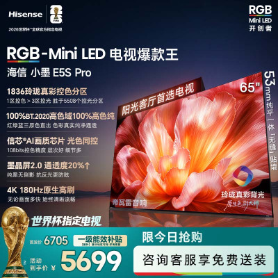 海信电视小墨E5S Pro 65吋 RGB-MiniLED玲珑真彩背光 墨晶屏超薄