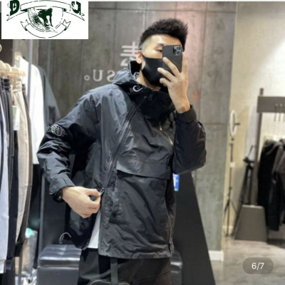 HLCOMAN春季新款潮牌斜拉链连帽外套男韩版潮流休闲工装夹克男套头上衣男夹克