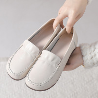 女鞋春夏新款真皮豆豆鞋复古舒适四季妈妈鞋防滑软底鞋奶奶鞋