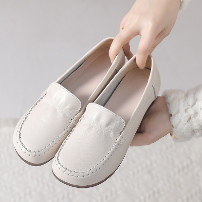 女鞋春夏新款真皮豆豆鞋复古舒适四季妈妈鞋防滑软底鞋奶奶鞋