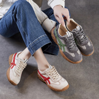 厚底增高网面透气德训鞋女26春夏新款真猪巴皮系带单鞋运动休闲鞋