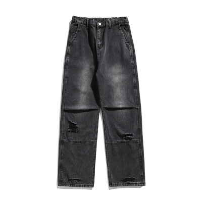 乞丐波动裤子宽松直筒港风牛仔裤男学生装百搭多色松紧水洗拖地裤