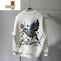 YANXU2023秋季新款美式潮流卡通彩绘小鸟发泡印花男女宽松套头圆领卫衣