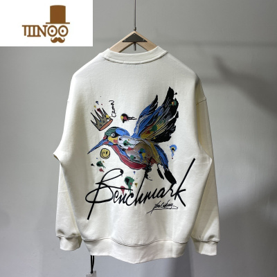 YANXU2023秋季新款美式潮流卡通彩绘小鸟发泡印花男女宽松套头圆领卫衣