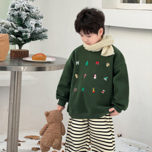 童酷儿童冬款湖州织里童装卡通刺绣一体绒保暖加厚男童卫衣潮