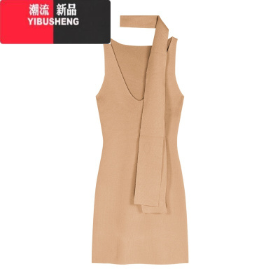 YIBUSHENG纯欲风性感针织吊带连衣裙女季修身飘带短裙显身材收腰包臀裙子