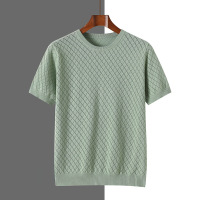 夏季新款休闲镂空短袖全棉男士圆领透气T恤针织半袖上衣外套