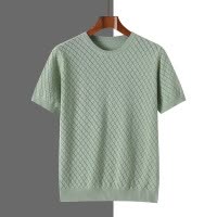 夏季新款休闲镂空短袖全棉男士圆领透气T恤针织半袖上衣外套