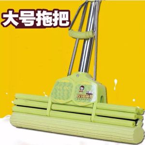 加粗不锈钢吸水胶棉滚轮式挤水海绵拖把头家用拖布