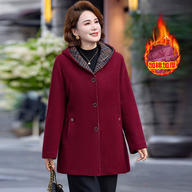 新款妈妈装加绒加厚针织开衫外套中老年女立领拉链保暖毛衣