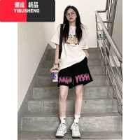 YIBUSHENG美式高街运动短裤女小个子季高腰显瘦直筒阔腿裤五分休闲裤潮牌