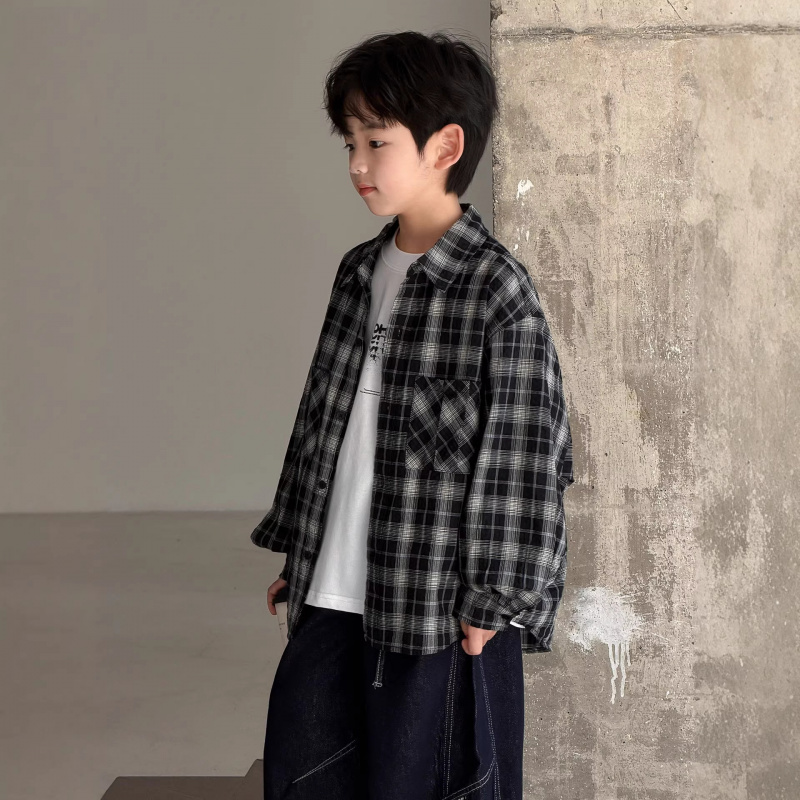 男童衬衫外套春秋款2026新款衬衣男孩春装儿童装春季休闲格子长袖