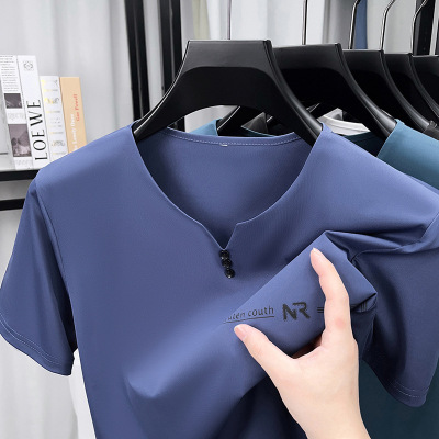 冰丝男装短袖男宽松2025夏季新款韩版休闲时尚潮圆领半袖男士T恤