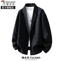啄木鸟2025新款秋冬季高端商务休闲西装外套男士黑色西服夹克K