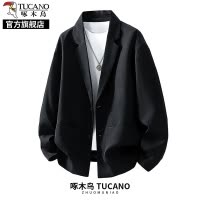 啄木鸟2025新款秋冬季高端商务休闲西装外套男士黑色西服夹克K