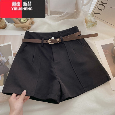 YIBUSHENG休闲短裤女2023年春季新款韩版ins港味复古简约外穿高腰a字阔腿裤
