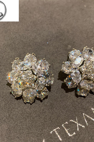 JiMiJUJU这也太高级了吧!礼服百搭超闪花簇时尚气质质感耳环花朵耳钉