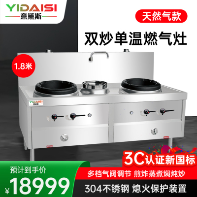 意黛斯 商用燃气大锅灶 猛火灶商用单位学校食堂电磁猛火大炒锅饭店酒店 双头单尾 YDS-3YNSW35/18T天然气