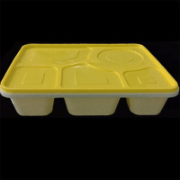 奥德鑫一次性PP餐盒 白色黄盖五格快餐盒饭1200ml 单个