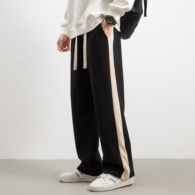 潮牌拼色侧边条运动裤男款宽松阔腿抽绳卫裤春季休闲长裤