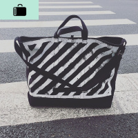 欧美斜杠白条手提包男个性街头国潮风bf斜挎包青年帆布包大容量包NEW LAKE