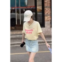 [1.5折价34元]唐狮夏季女圆领前胸字母短袖T恤简约百搭气质慵懒风时尚韩系