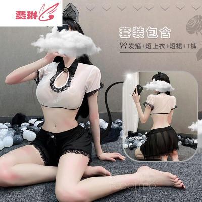 性感衣服透明情趣内衣开裆露乳挑逗小胸套装惑女骚费琳