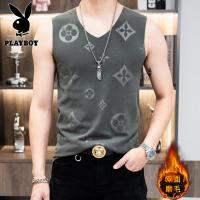 花花公子新款德绒压花背心冬季保暖内衣男士磨毛弹力紧身打底上衣