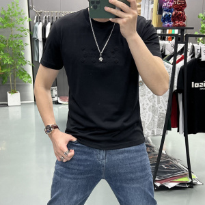 轻奢夏季新款男士圆领T恤潮牌ins时尚修身短袖潮流青年T恤男上衣