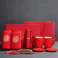 结婚情侣洗漱牙杯大红色礼盒套装陶瓷漱口杯牙刷杯刷牙缸卫浴定制 三维工匠 新款红色对杯(礼盒大套装)洗漱杯