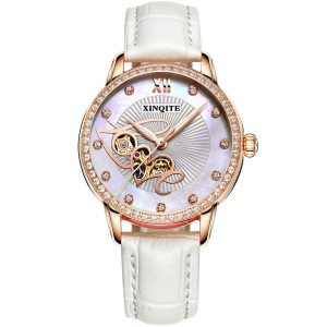 新奇特正品手表女士四叶草镂空自动机械表防水陶瓷钢带皮带钻爱心形时尚简约商务新款女表X-21