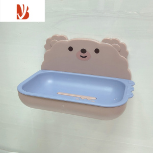 三维工匠可爱卡通双层肥皂盒免打孔壁挂式沥水家用卫生间浴室香皂盒置物架 咖色熊