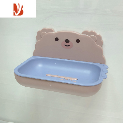 三维工匠可爱卡通双层肥皂盒免打孔壁挂式沥水家用卫生间浴室香皂盒置物架 咖色熊