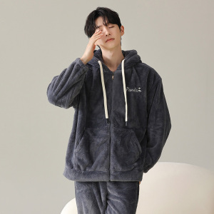 花花公子情侣款睡衣珊瑚绒男女秋冬季加绒保暖休闲家居服长袖套装