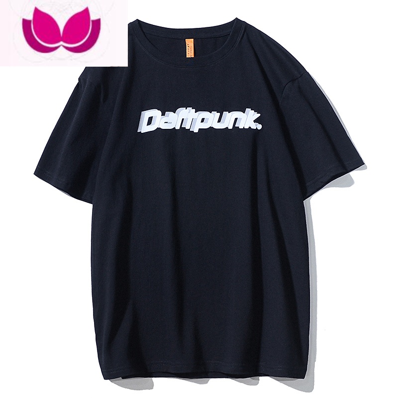 七斓daftpunk短袖t恤圆领潮流简约印花休闲宽松男女情侣装