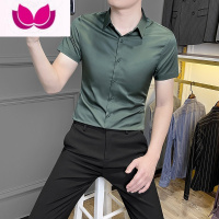 七斓弹力冰丝休闲衬衣修身潮流百搭上衣男装短袖衬衫男士寸衣夏季薄款