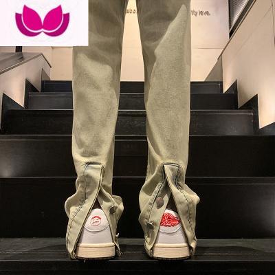 七斓小众设计感开叉牛仔裤男春季美式复古水洗炸街痞帅裤子直筒拖地裤