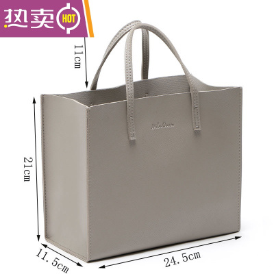 NEWLAKE日本杂志款森系灰色皮革防水手提袋子小拎包通勤手提包电脑包