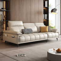 苏宁官方意式极简真皮沙发客厅大小户型高靠背皮艺直排沙发-白露