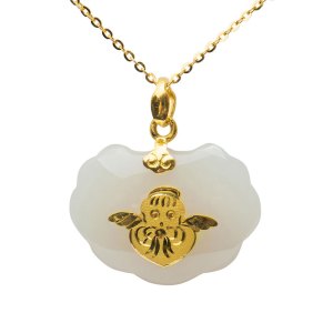 梦克拉 金镶玉吊坠 和田玉小天使 天使宝宝 天使宝宝