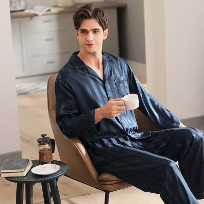 芬腾睡衣男仿真丝长袖春夏季薄款青年休闲冰丝男士大码家居服套装