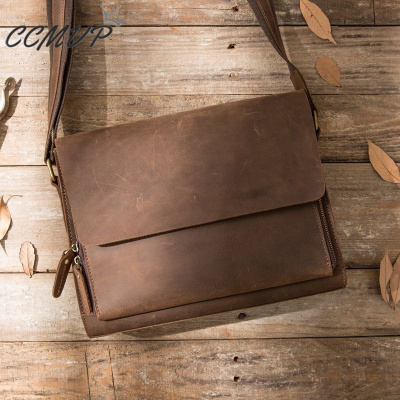 CCMVP品牌自营质量保证-CCMVP休闲品牌2019新款疯马皮复古牛皮休闲男潮流男单肩青年斜挎深棕色默认颜色