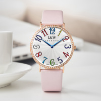 瑞士原装进口嘉年华CARNIVAL手表女款 炫彩数字刻度个性腕表 女表真皮带防水石英表 女士手表休闲时尚80235